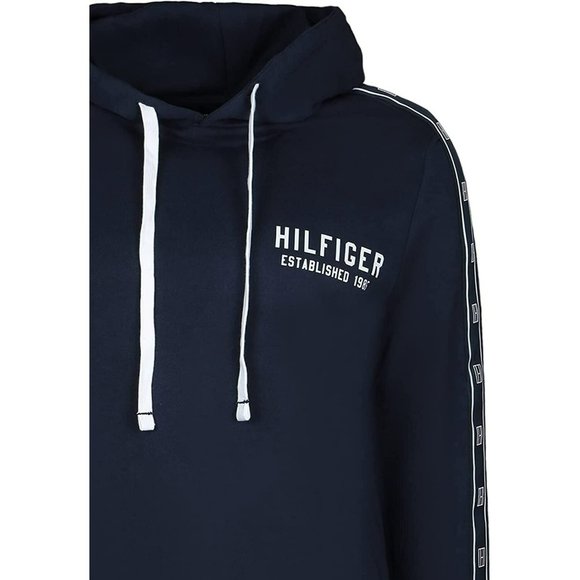 TOMMY HILFIGER French Terry Logo Side Drawstring Hoodie Dark Navy Blue - Picture 2 of 3